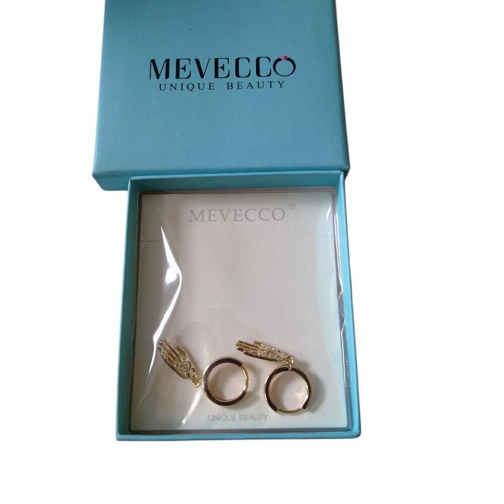 Mevecco Women's Gold Colored Hand Evil Eye Dangle Earrings Pierced New In Box